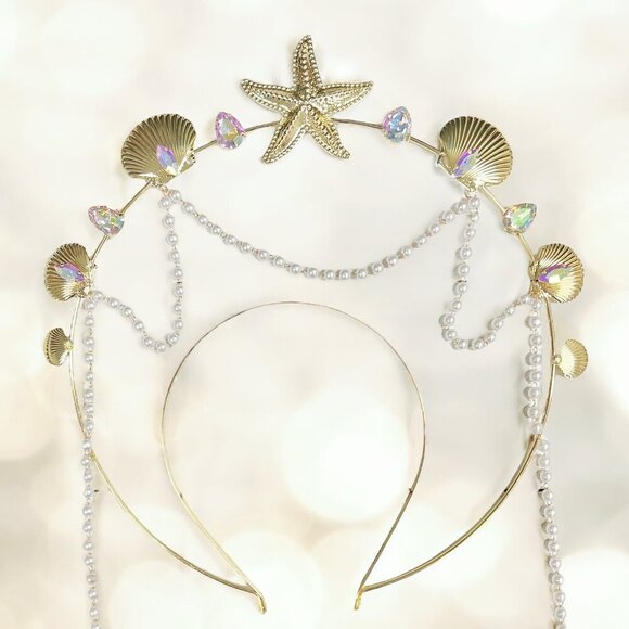 Mermaid halo crown, Gold Halo Crown, Seashell Hao Crown, Starfish Halo Crown main image 4